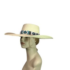 Big Bend Saddlery Alpine Texas Palm Leaf Wide Brim Vaquero Hat w/ Beaded Hatband
